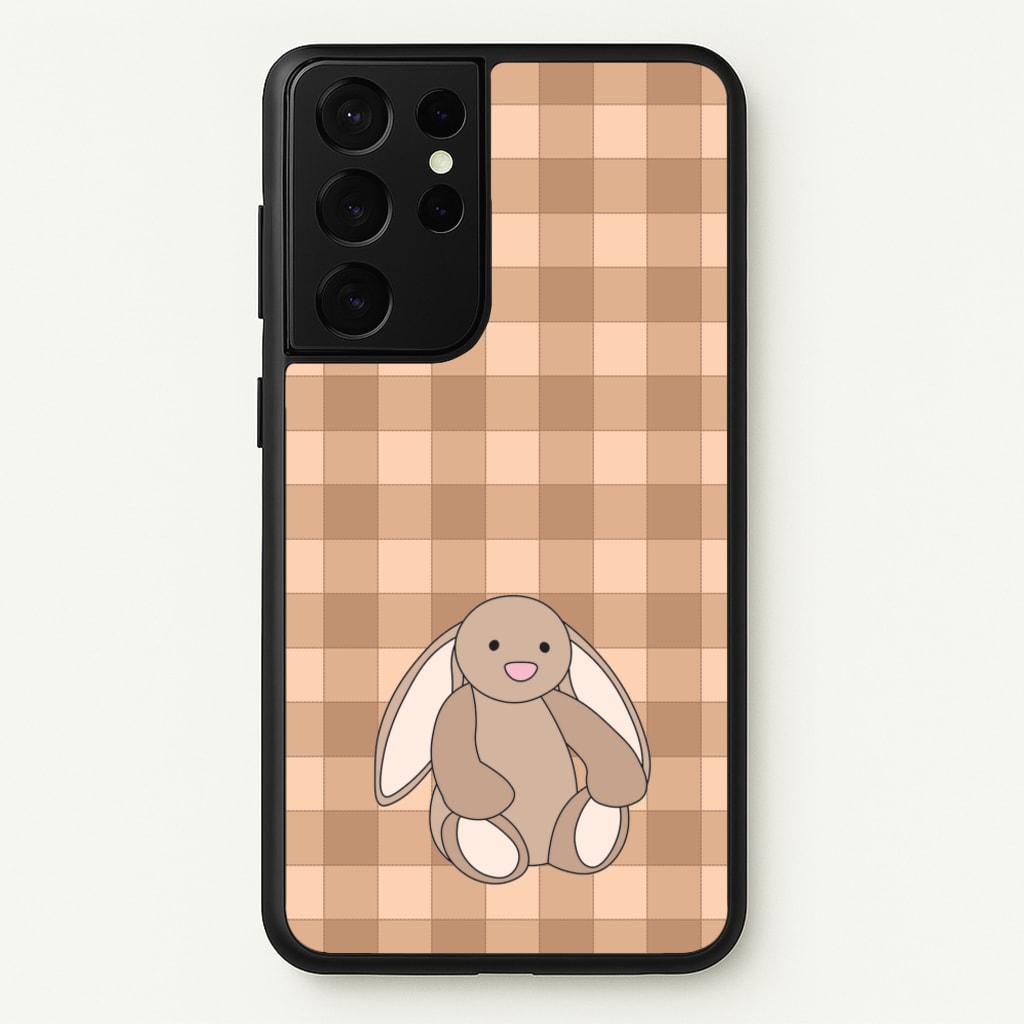 Bunny Checkered Pattern - Plushy Phone Case for Galaxy S21 Ultra