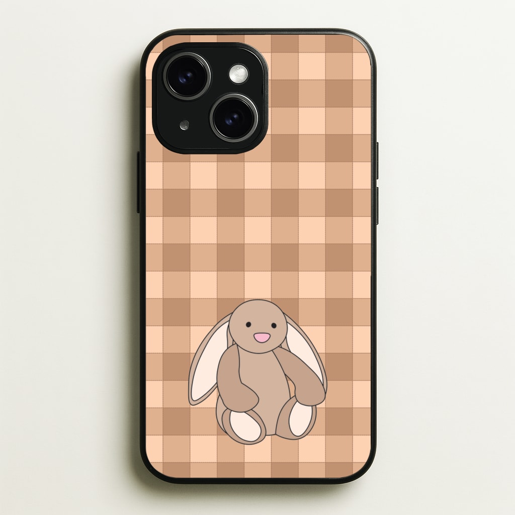 Bunny Checkered Pattern - Plushy Phone Case for iPhone 15 Plus