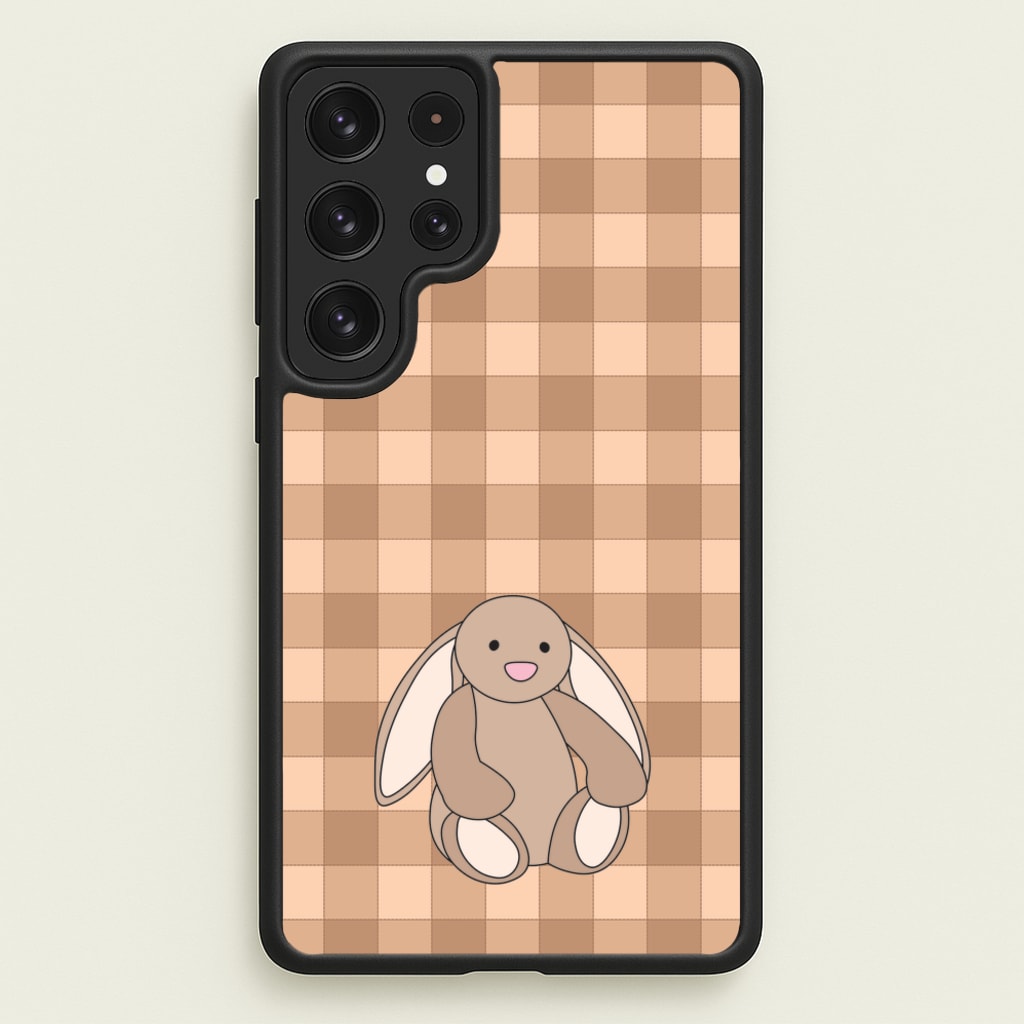 Bunny Checkered Pattern - Plushy Phone Case for Galaxy S23 Ultra