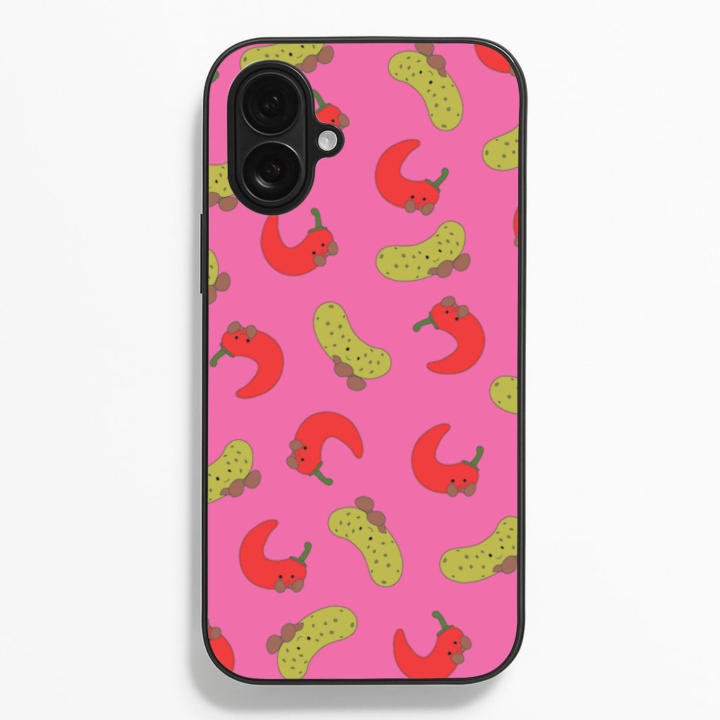 Red Chillis And Pickles Pattern - Plushy Phone Case for iPhone 16 Plus