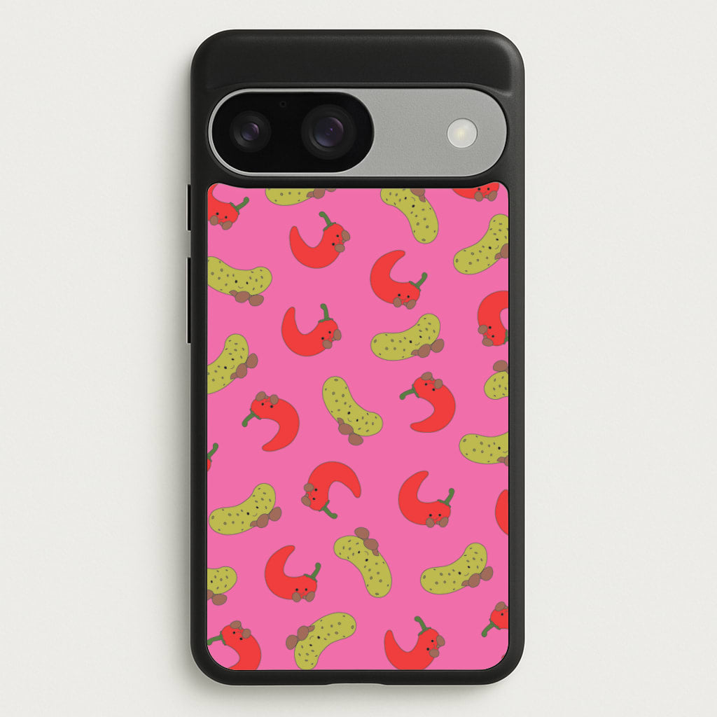 Red Chillis And Pickles Pattern - Plushy Phone Case for Google Pixel 9 / 9 Pro