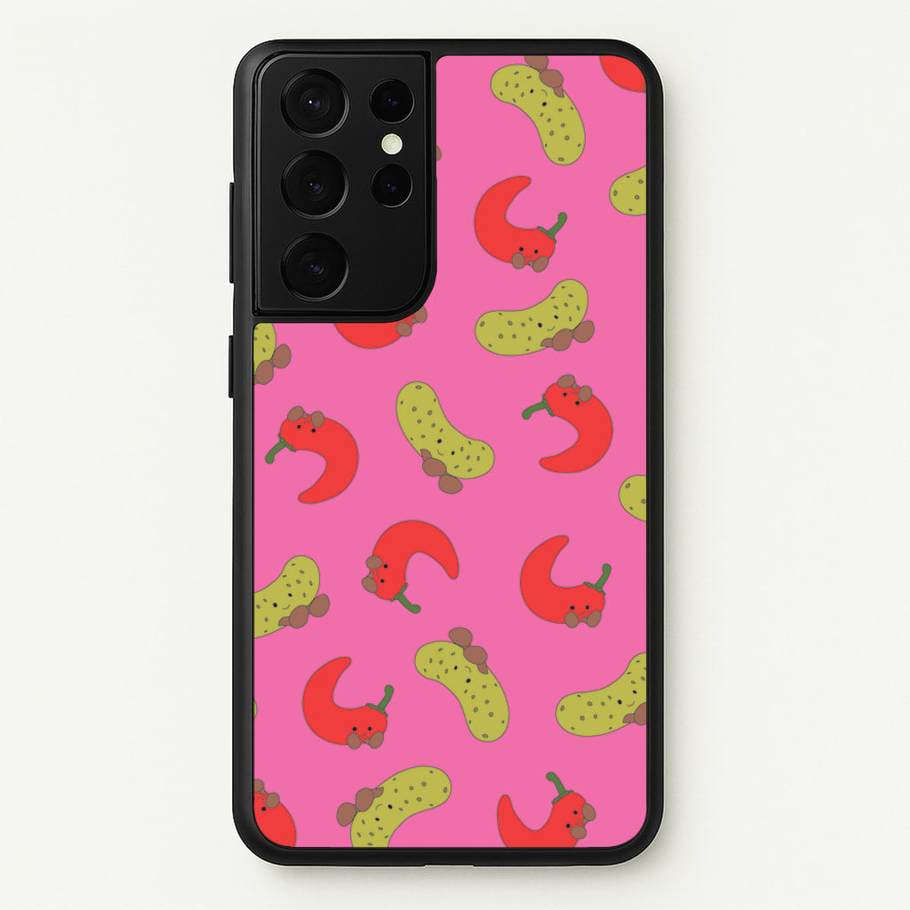 Red Chillis And Pickles Pattern - Plushy Phone Case for Galaxy S21 Ultra