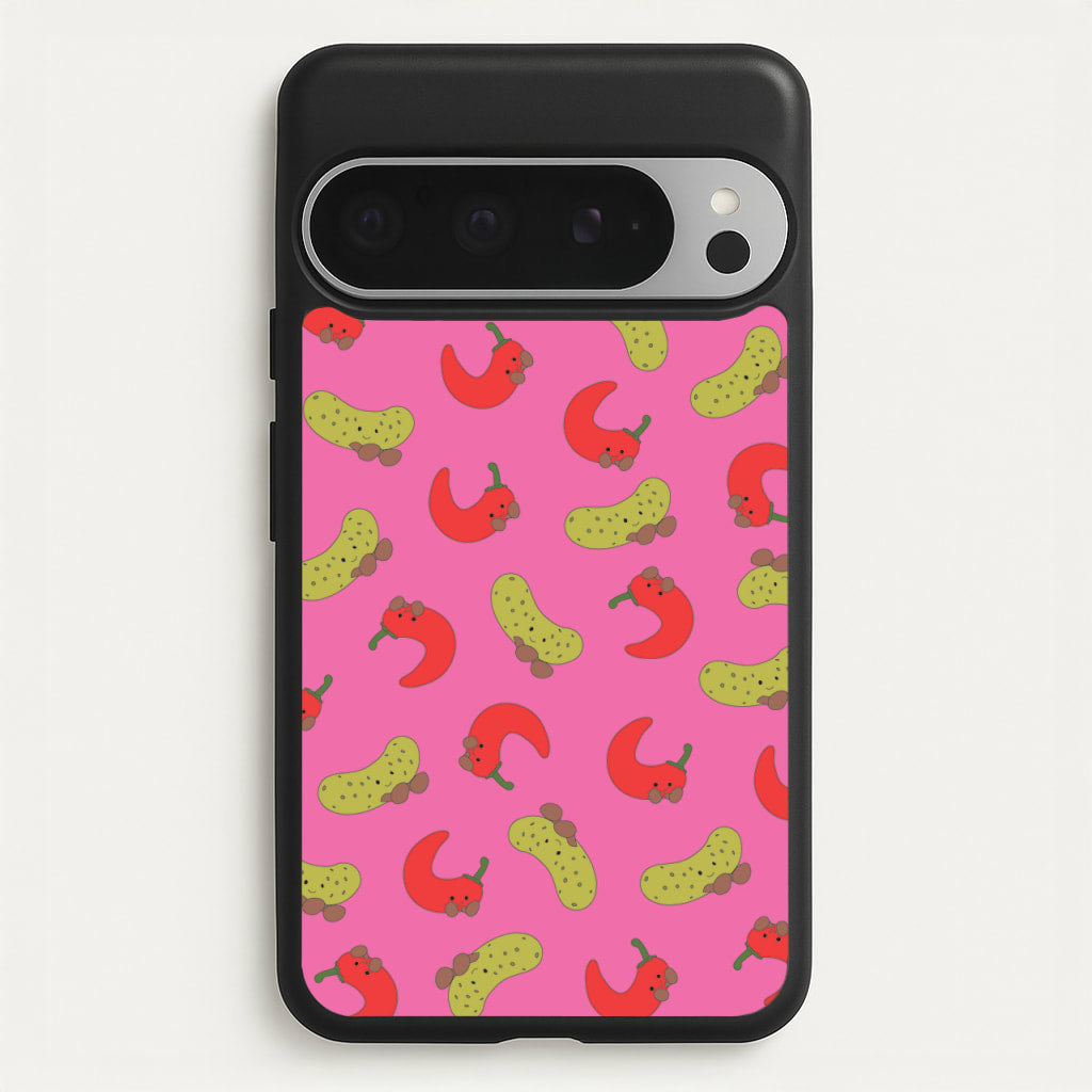 Red Chillis And Pickles Pattern - Plushy Phone Case for Google Pixel 9 Pro XL