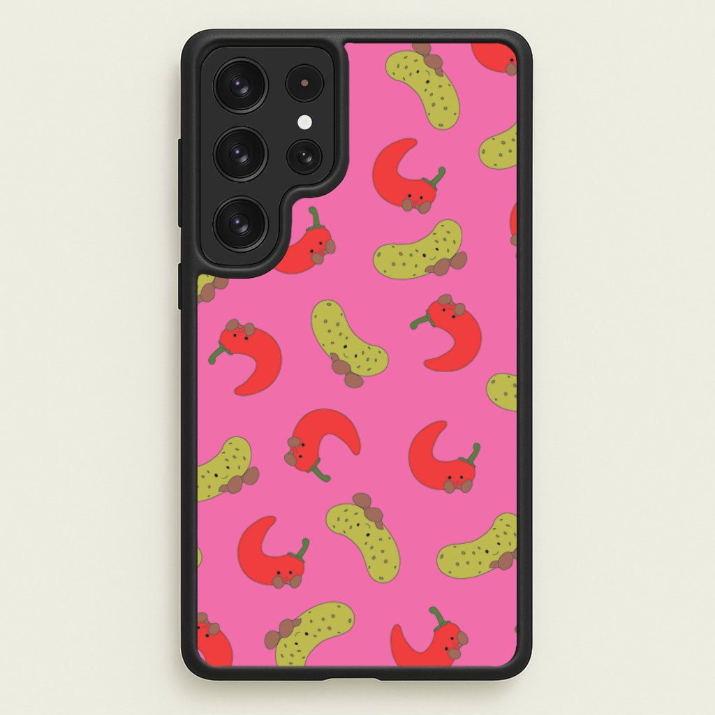 Red Chillis And Pickles Pattern - Plushy Phone Case for Galaxy S22 Ultra