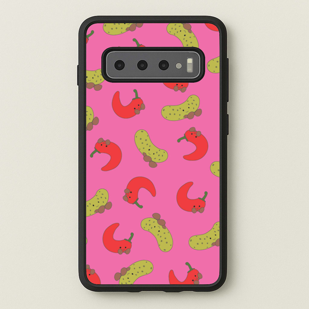 Red Chillis And Pickles Pattern - Plushy Phone Case for Galaxy S10 Plus