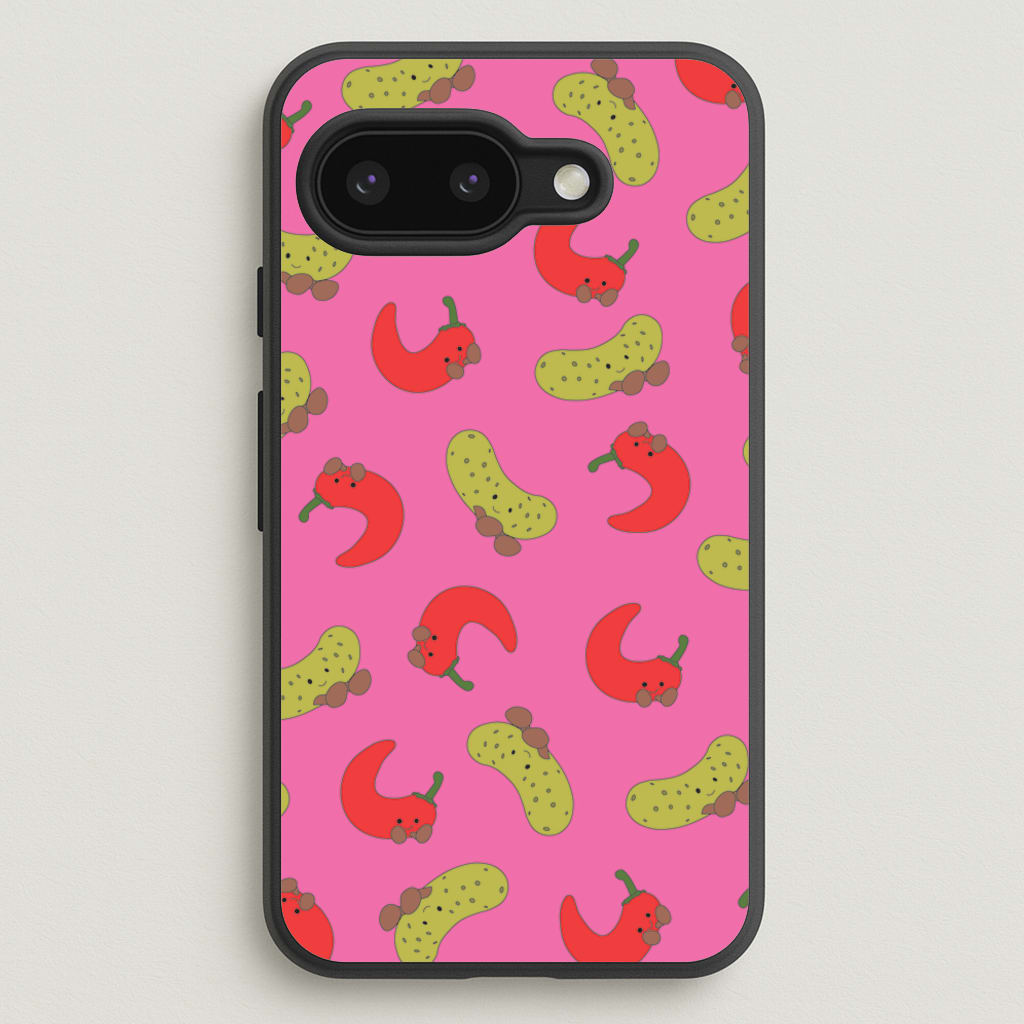 Red Chillis And Pickles Pattern - Plushy Phone Case for Google Pixel 9a