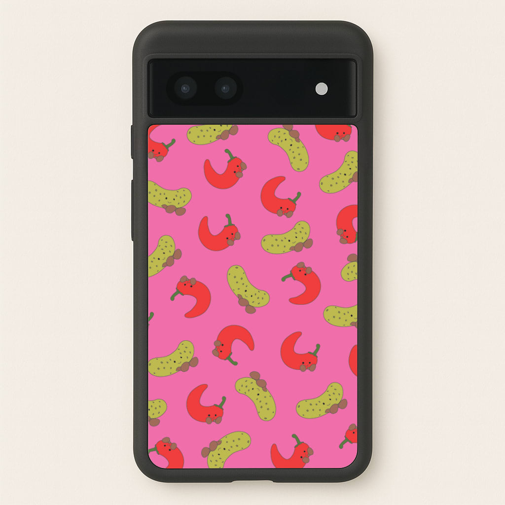 Red Chillis And Pickles Pattern - Plushy Phone Case for Google Pixel 7a