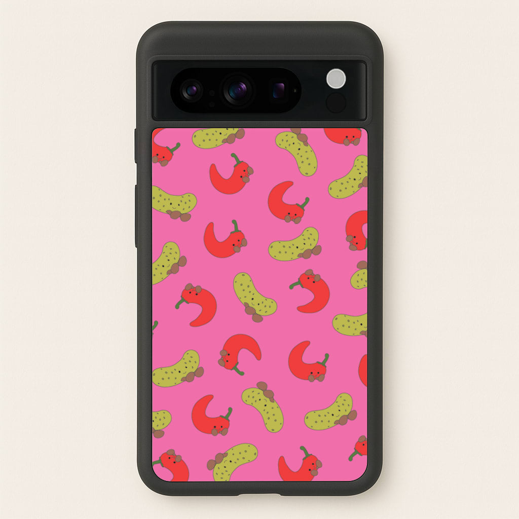 Red Chillis And Pickles Pattern - Plushy Phone Case for Google Pixel 8 Pro