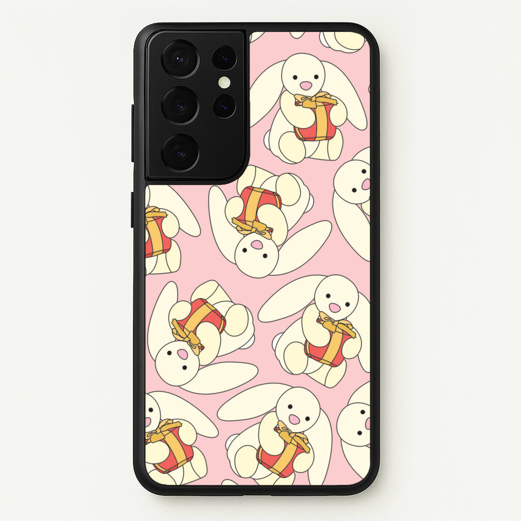 Bunny Present Pattern - Plushy Phone Case for Galaxy S21 Ultra