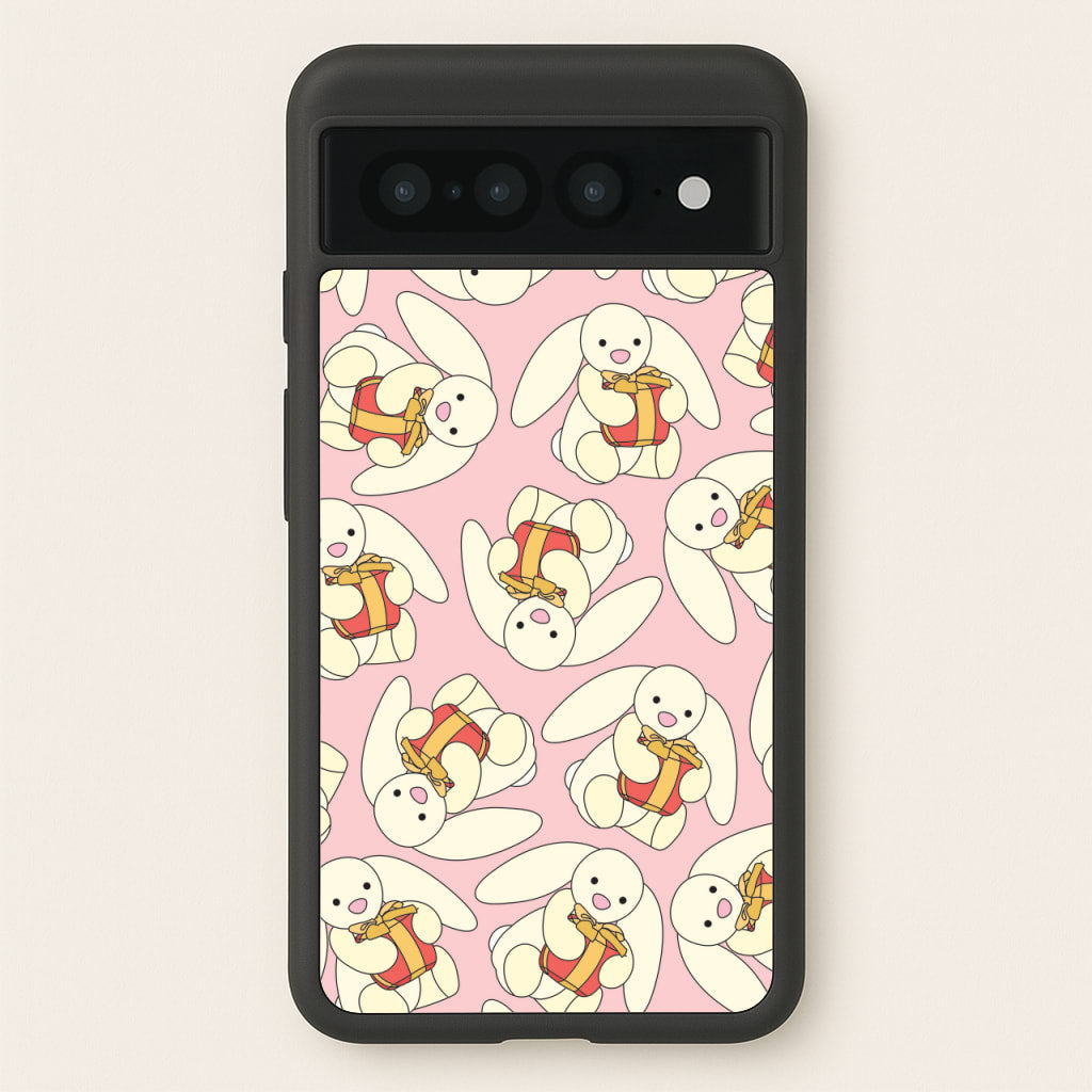 Bunny Present Pattern - Plushy Phone Case for Google Pixel 7 Pro