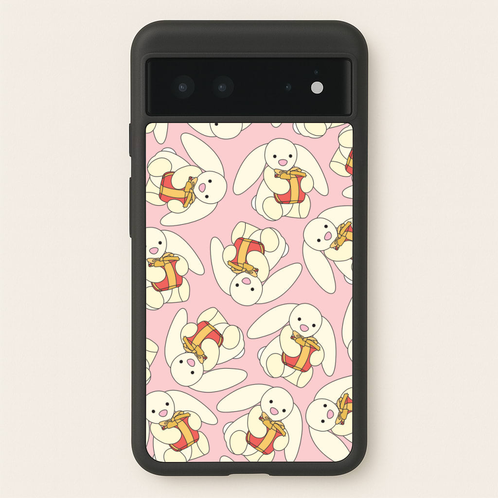 Bunny Present Pattern - Plushy Phone Case for Google Pixel 6