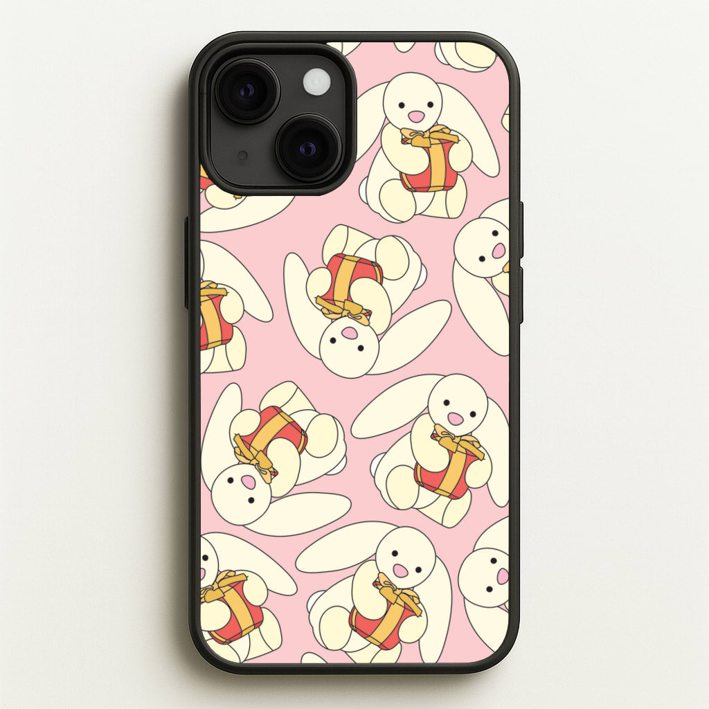 Bunny Present Pattern - Plushy Phone Case for iPhone 13 Mini
