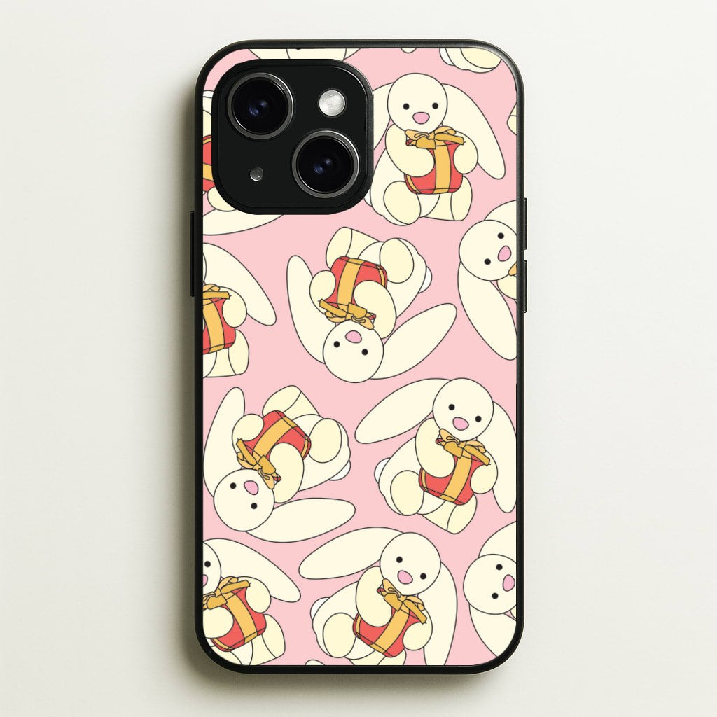 Bunny Present Pattern - Plushy Phone Case for iPhone 14