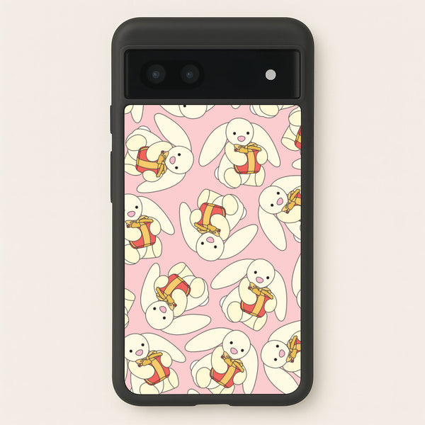 Bunny Present Pattern - Plushy Phone Case for Google Pixel 7a