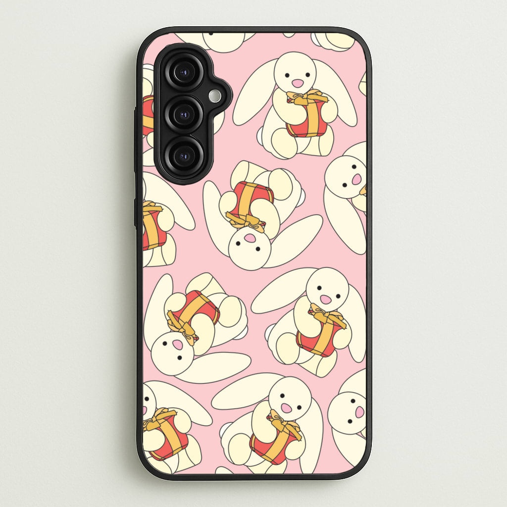 Bunny Present Pattern - Plushy Phone Case for Galaxy A14