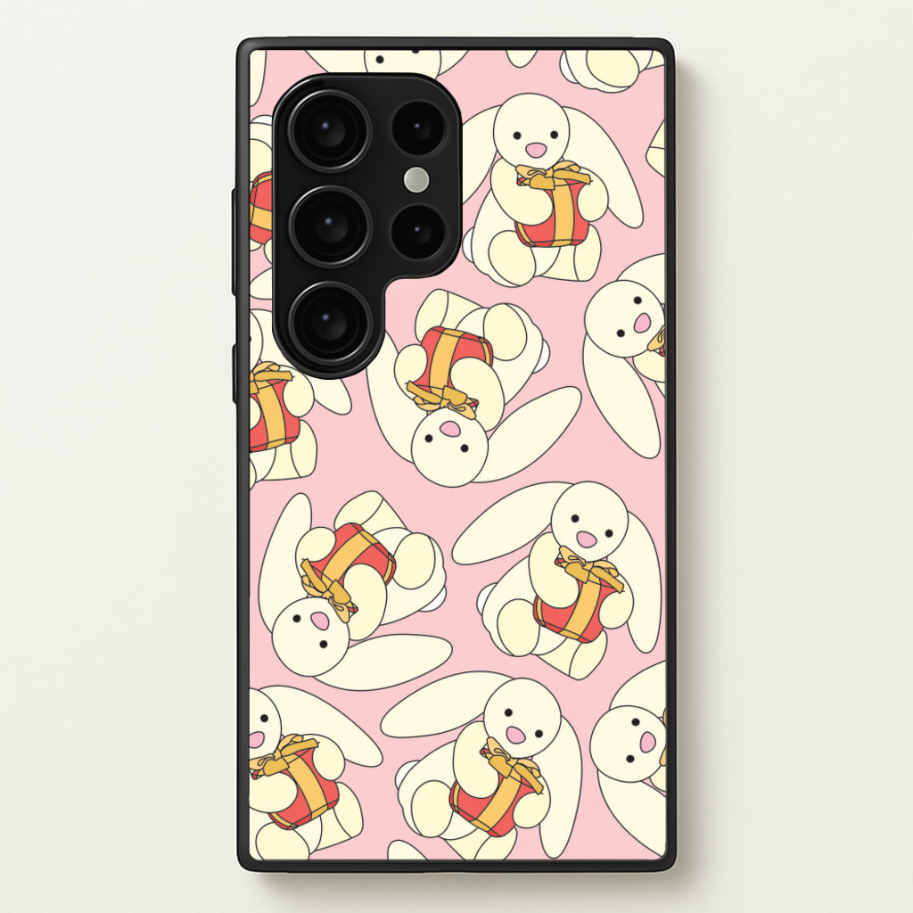 Bunny Present Pattern - Plushy Phone Case for Galaxy S24 Ultra