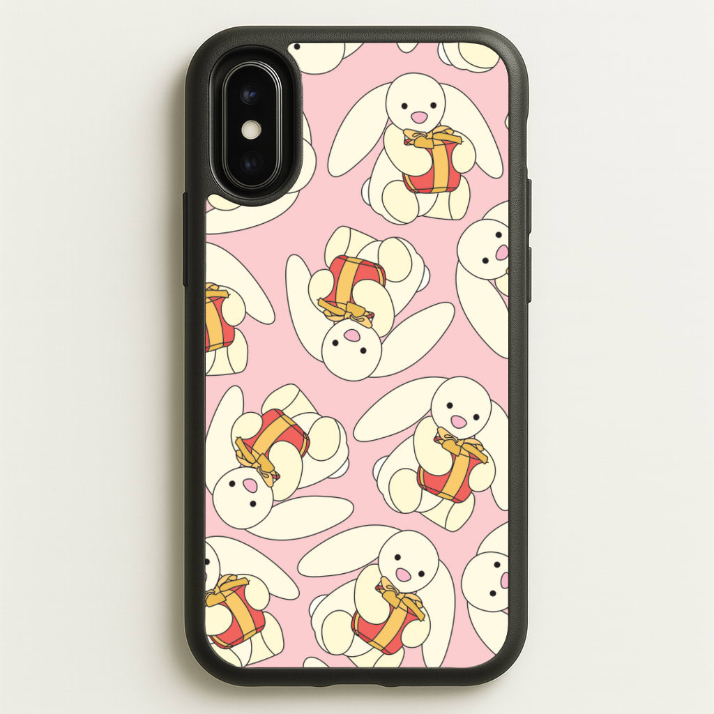 Bunny Present Pattern - Plushy Phone Case for iPhone X / XS