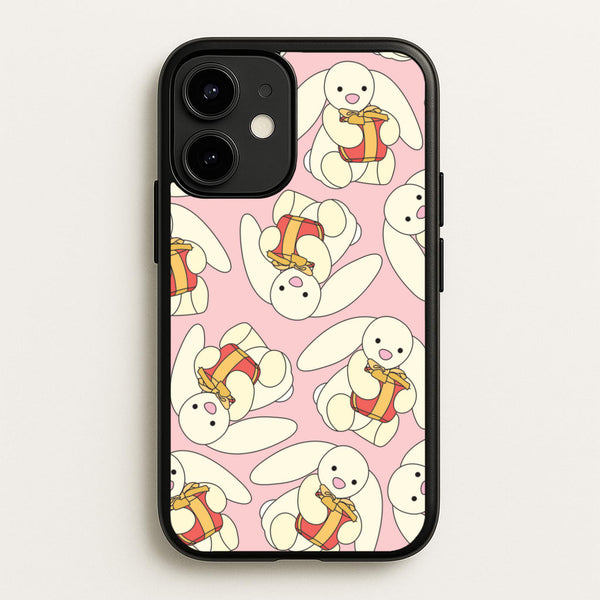 Bunny Present Pattern - Plushy Phone Case for iPhone 12 / 12 Pro