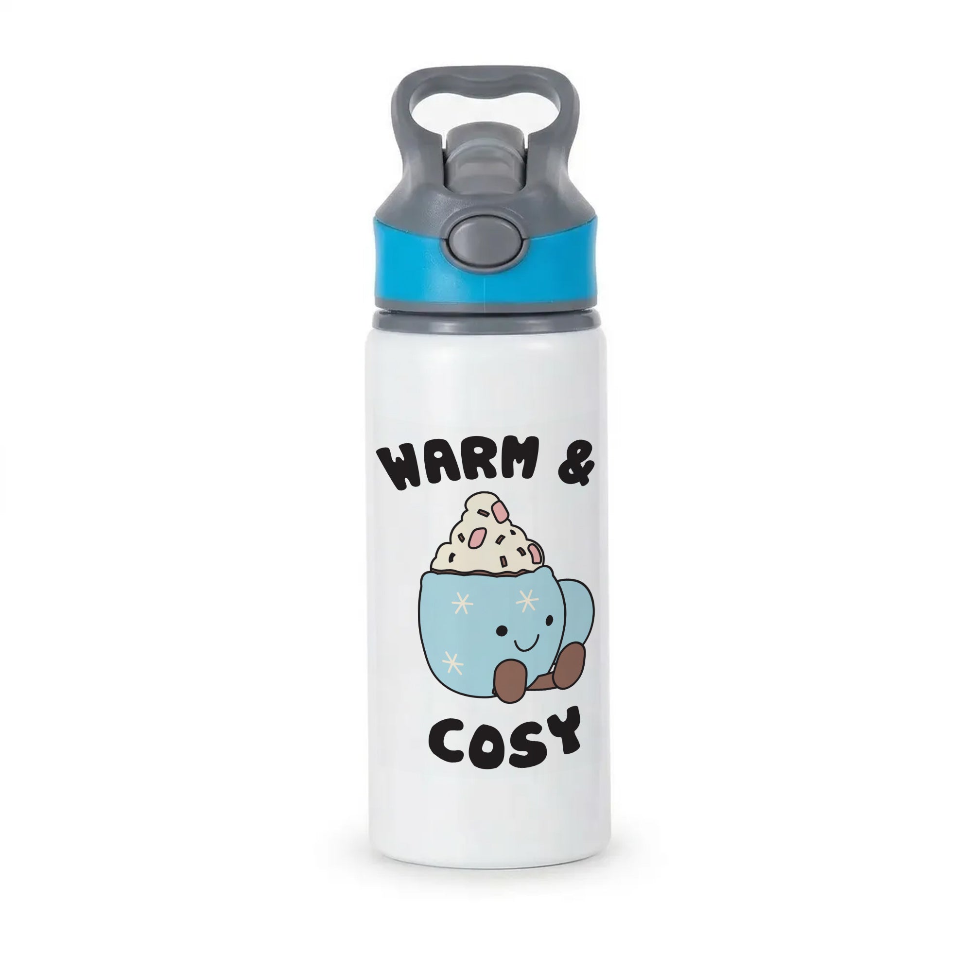 Hot Cocoa Plush Quote Active Water Bottle - Blue