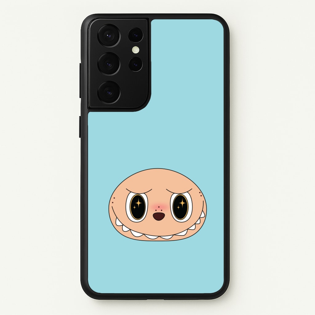 Cute Blue Monster Face - Plushy Phone Case for Galaxy S21 Ultra