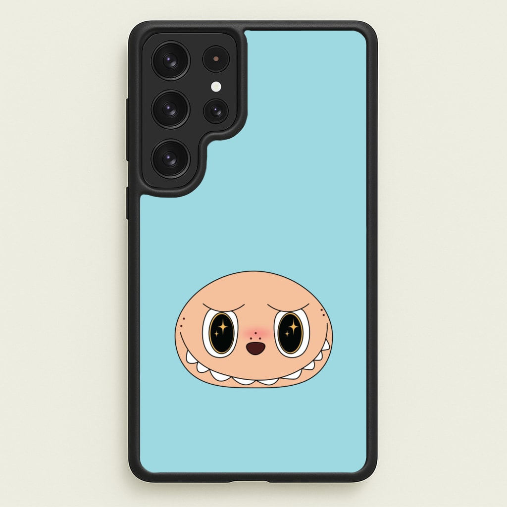 Cute Blue Monster Face - Plushy Phone Case for Galaxy S22 Ultra
