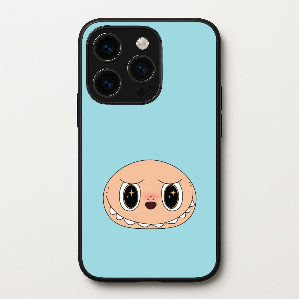 Cute Blue Monster Face - Plushy Phone Case for iPhone 15 Pro