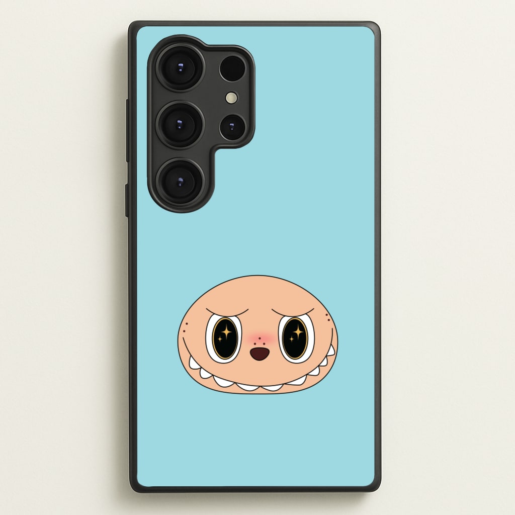 Cute Blue Monster Face - Plushy Phone Case for Galaxy S25 Ultra