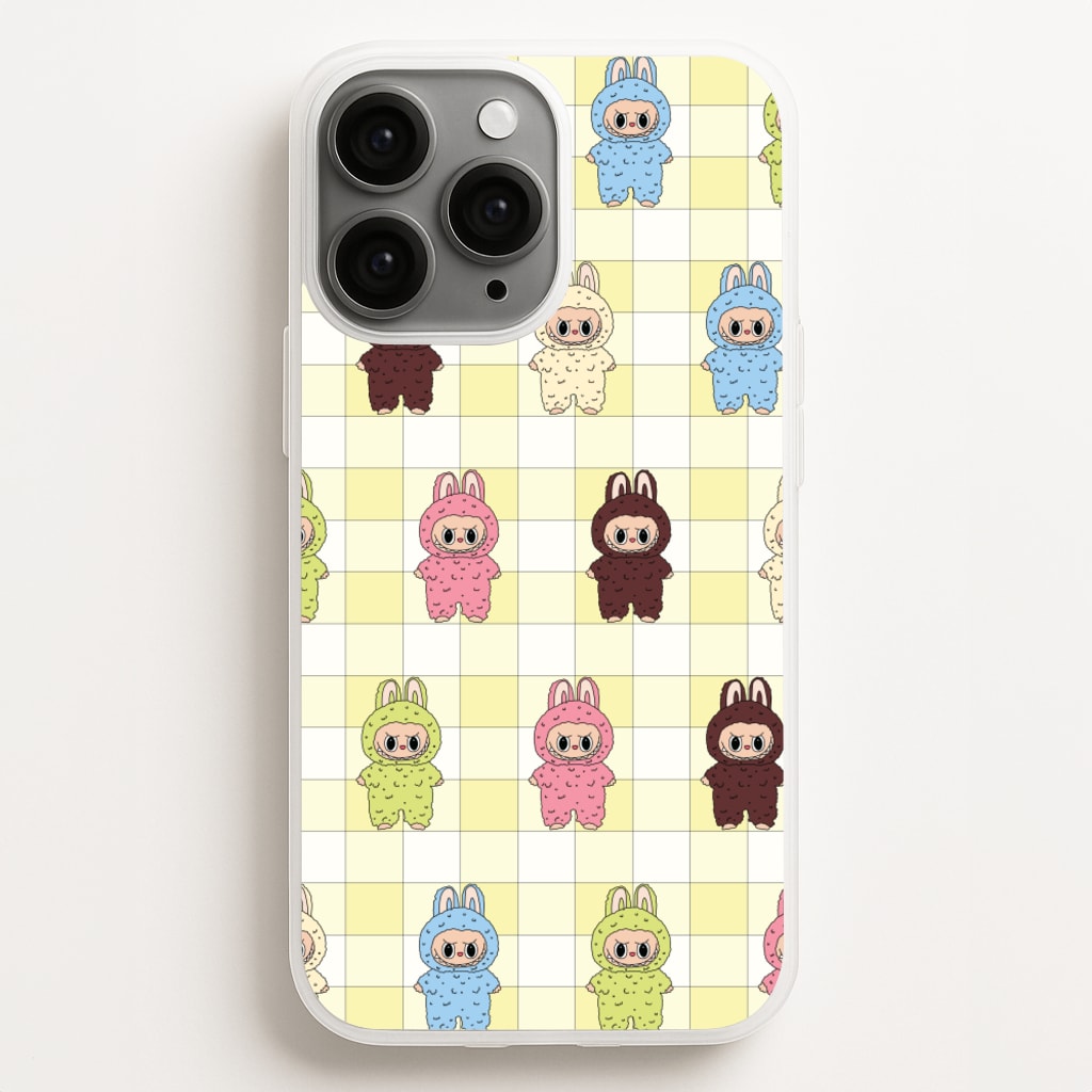 Cute Colourful Monsters Checkered Pattern - Plushy Phone Case for iPhone 16 Pro Max