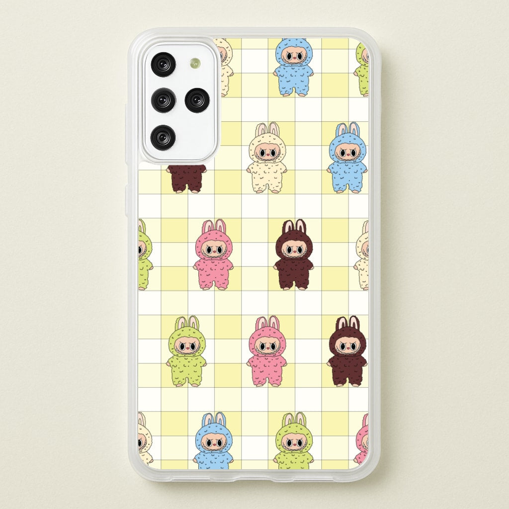 Cute Colourful Monsters Checkered Pattern - Plushy Phone Case for Galaxy S20 Plus