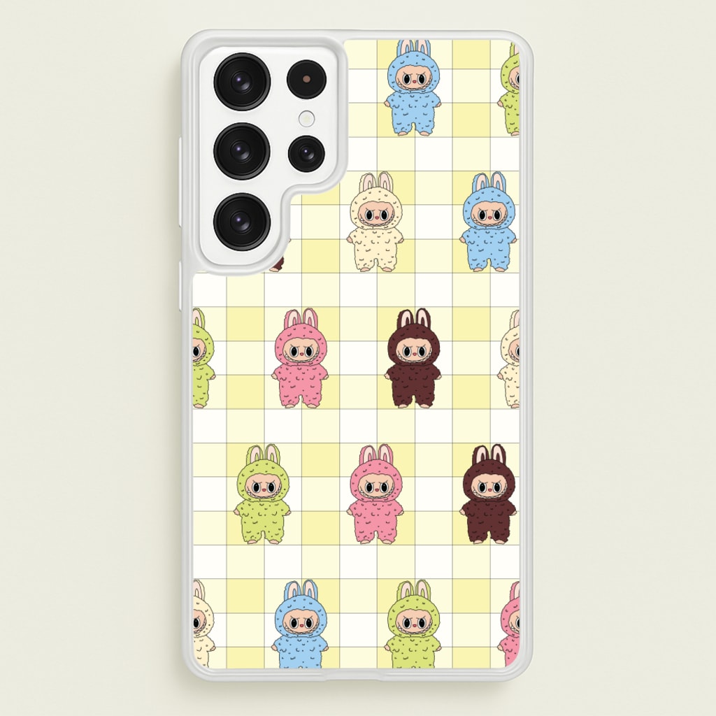 Cute Colourful Monsters Checkered Pattern - Plushy Phone Case for Galaxy S22 Ultra