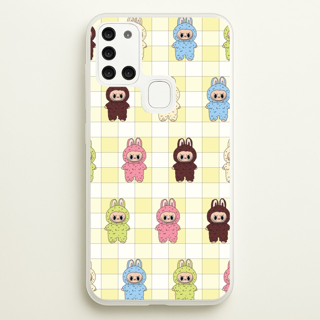 Cute Colourful Monsters Checkered Pattern - Plushy Phone Case for Galaxy A21s