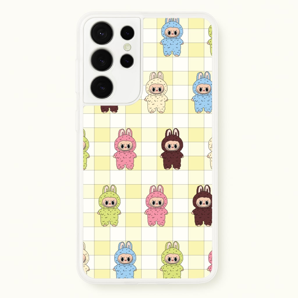 Cute Colourful Monsters Checkered Pattern - Plushy Phone Case for Galaxy S21 Ultra