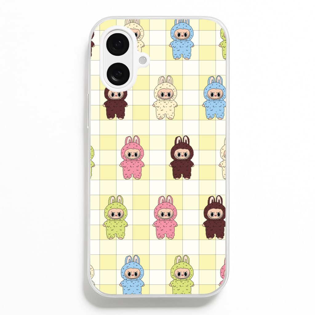 Cute Colourful Monsters Checkered Pattern - Plushy Phone Case for iPhone 16 Plus