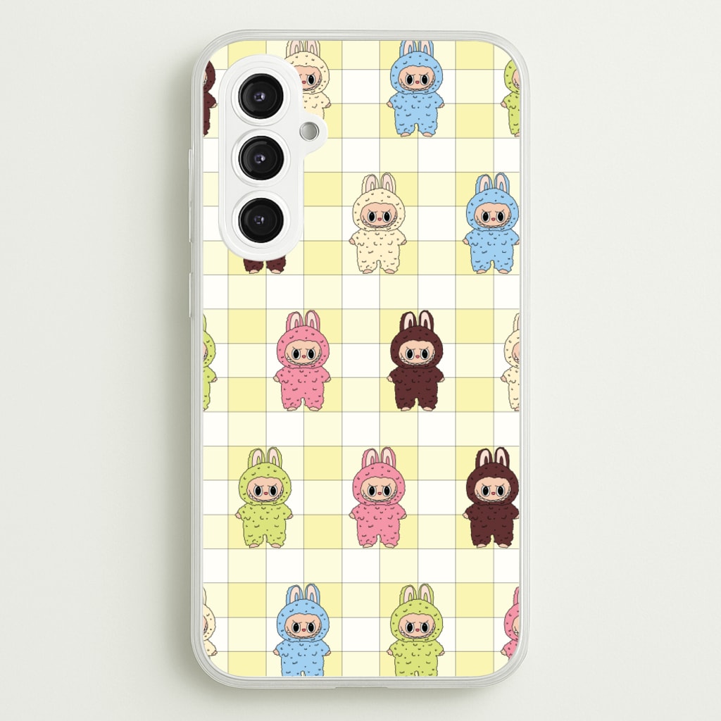 Cute Colourful Monsters Checkered Pattern - Plushy Phone Case for Galaxy S23FE