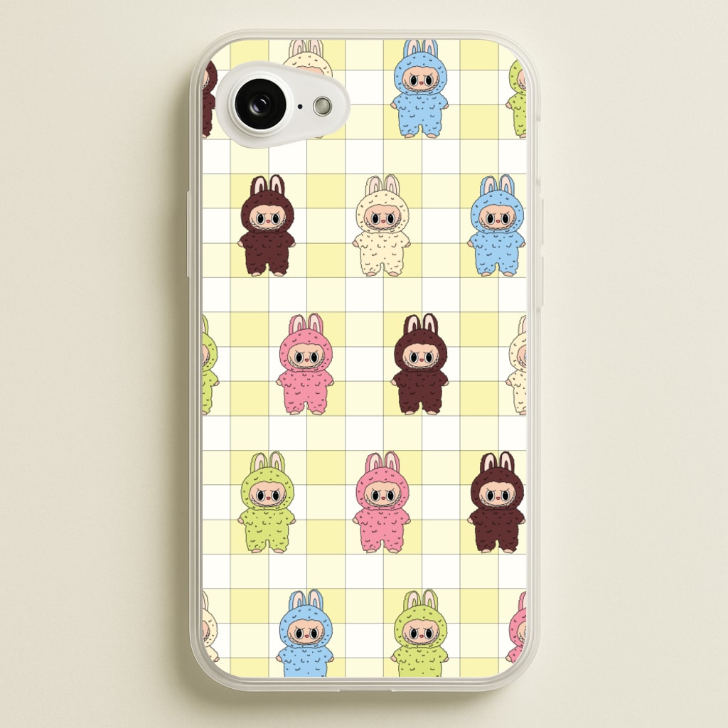 Cute Colourful Monsters Checkered Pattern - Plushy Phone Case for iPhone 16e