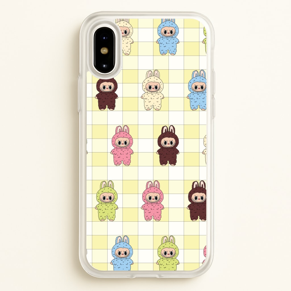 Cute Colourful Monsters Checkered Pattern - Plushy Phone Case for iPhone X / XS
