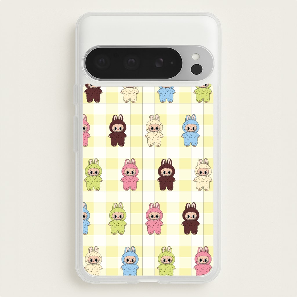 Cute Colourful Monsters Checkered Pattern - Plushy Phone Case for Google Pixel 9 Pro XL