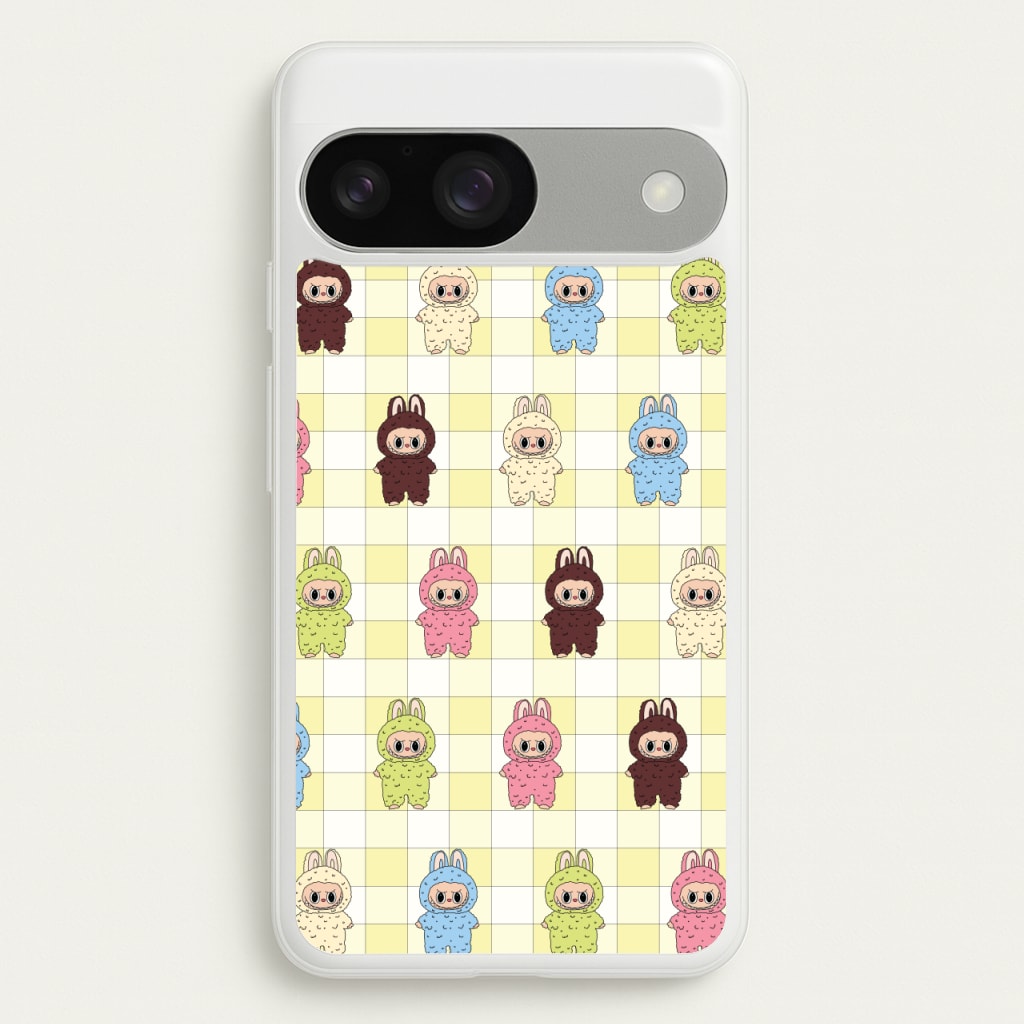 Cute Colourful Monsters Checkered Pattern - Plushy Phone Case for Google Pixel 9 / 9 Pro