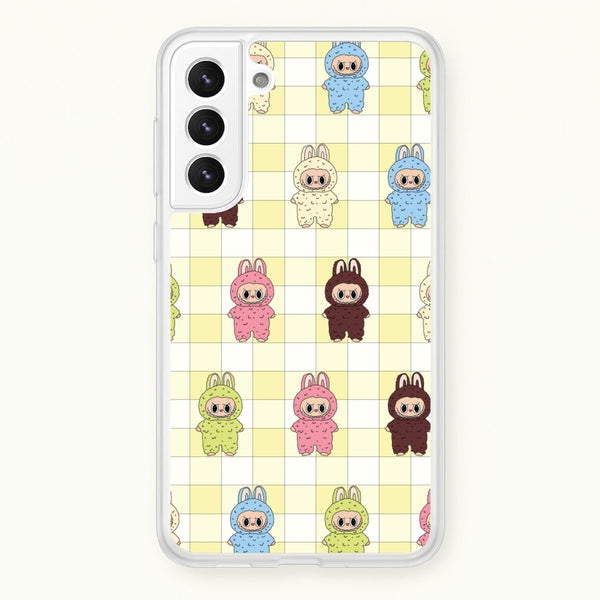 Cute Colourful Monsters Checkered Pattern - Plushy Phone Case for Galaxy S21