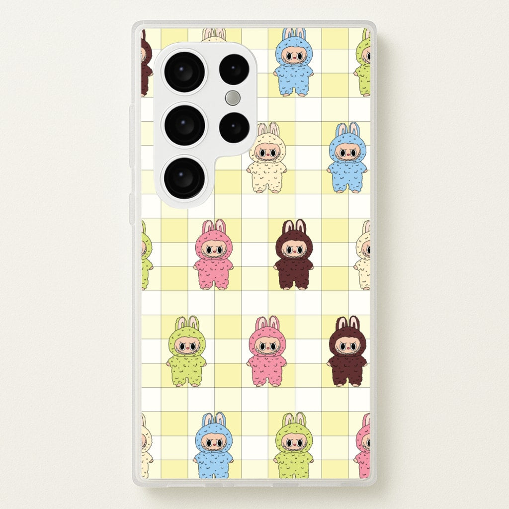 Cute Colourful Monsters Checkered Pattern - Plushy Phone Case for Galaxy S24 Ultra