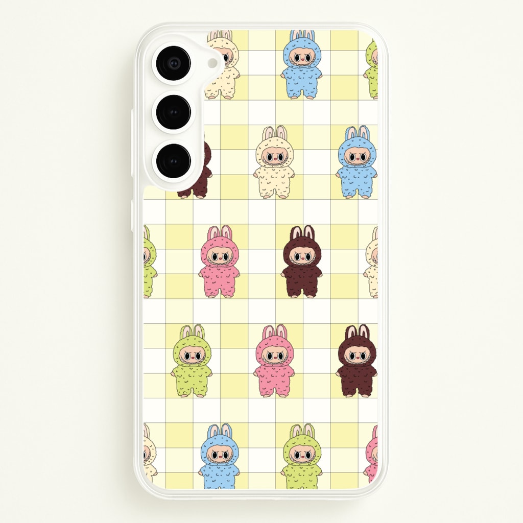Cute Colourful Monsters Checkered Pattern - Plushy Phone Case for Galaxy S23 Plus
