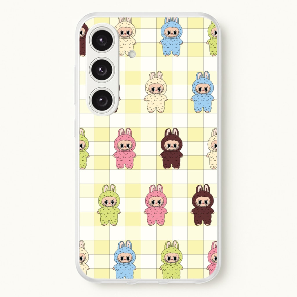 Cute Colourful Monsters Checkered Pattern - Plushy Phone Case for Galaxy S24 Plus