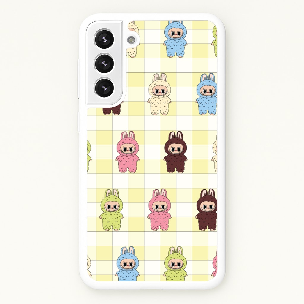 Cute Colourful Monsters Checkered Pattern - Plushy Phone Case for Galaxy S22 Plus