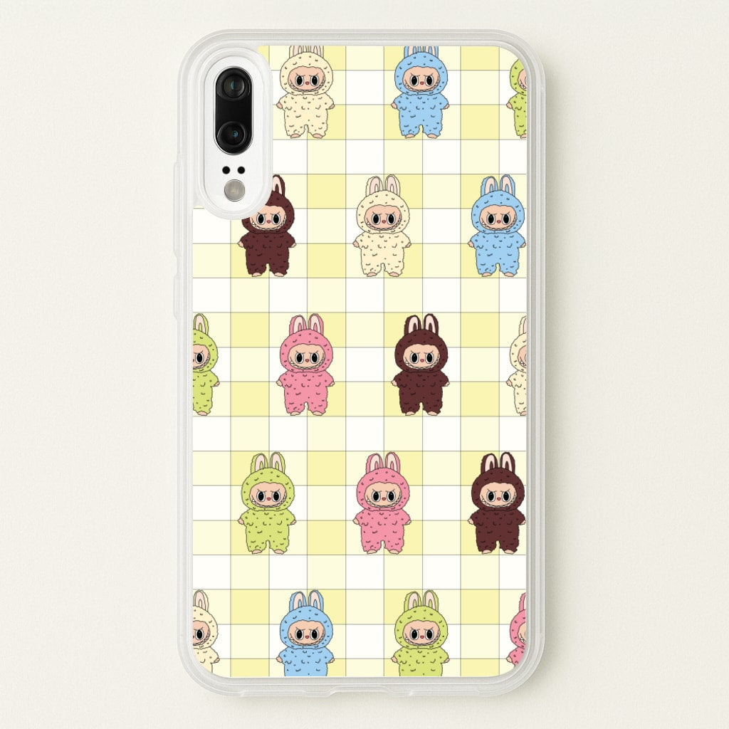 Cute Colourful Monsters Checkered Pattern - Plushy Phone Case for Huawei P20