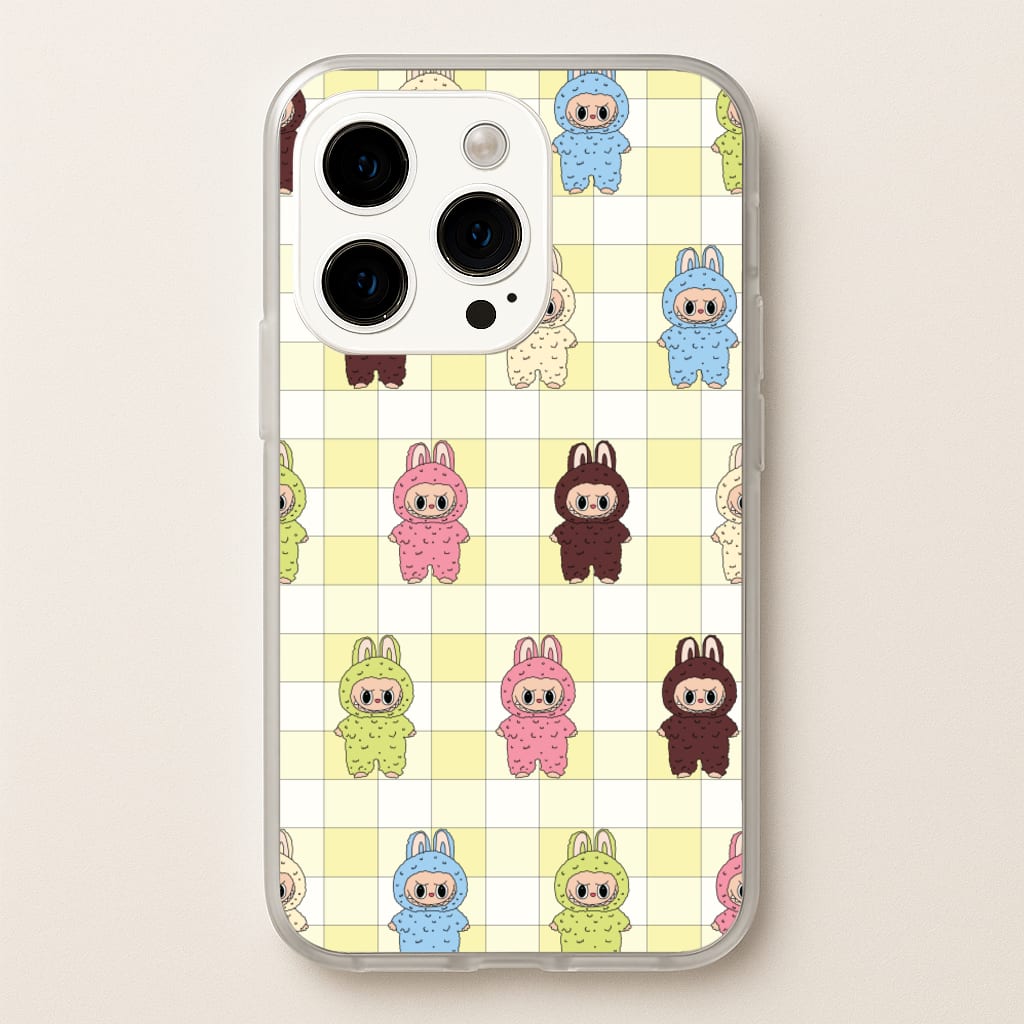 Cute Colourful Monsters Checkered Pattern - Plushy Phone Case for iPhone 14 Pro Max