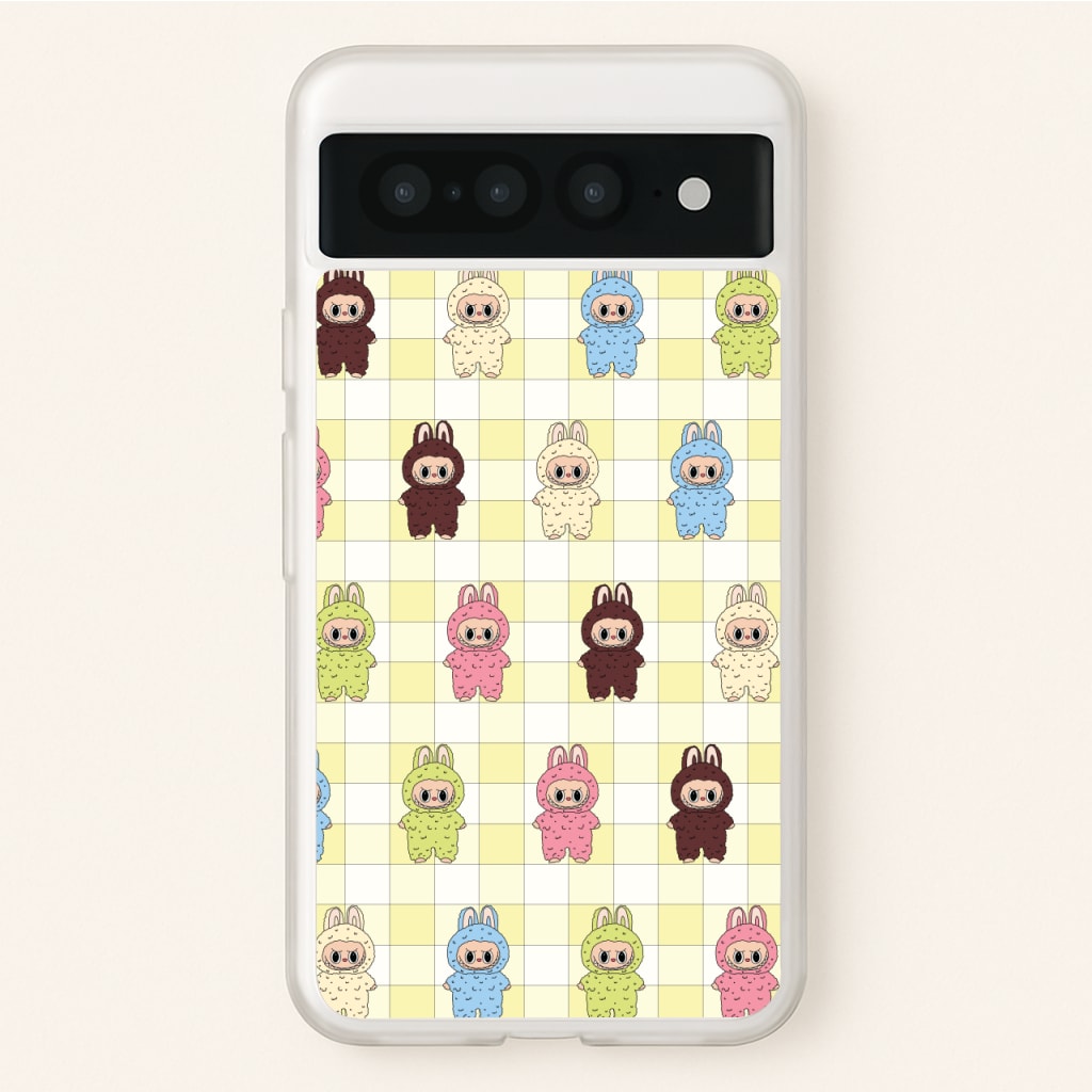 Cute Colourful Monsters Checkered Pattern - Plushy Phone Case for Google Pixel 7 Pro