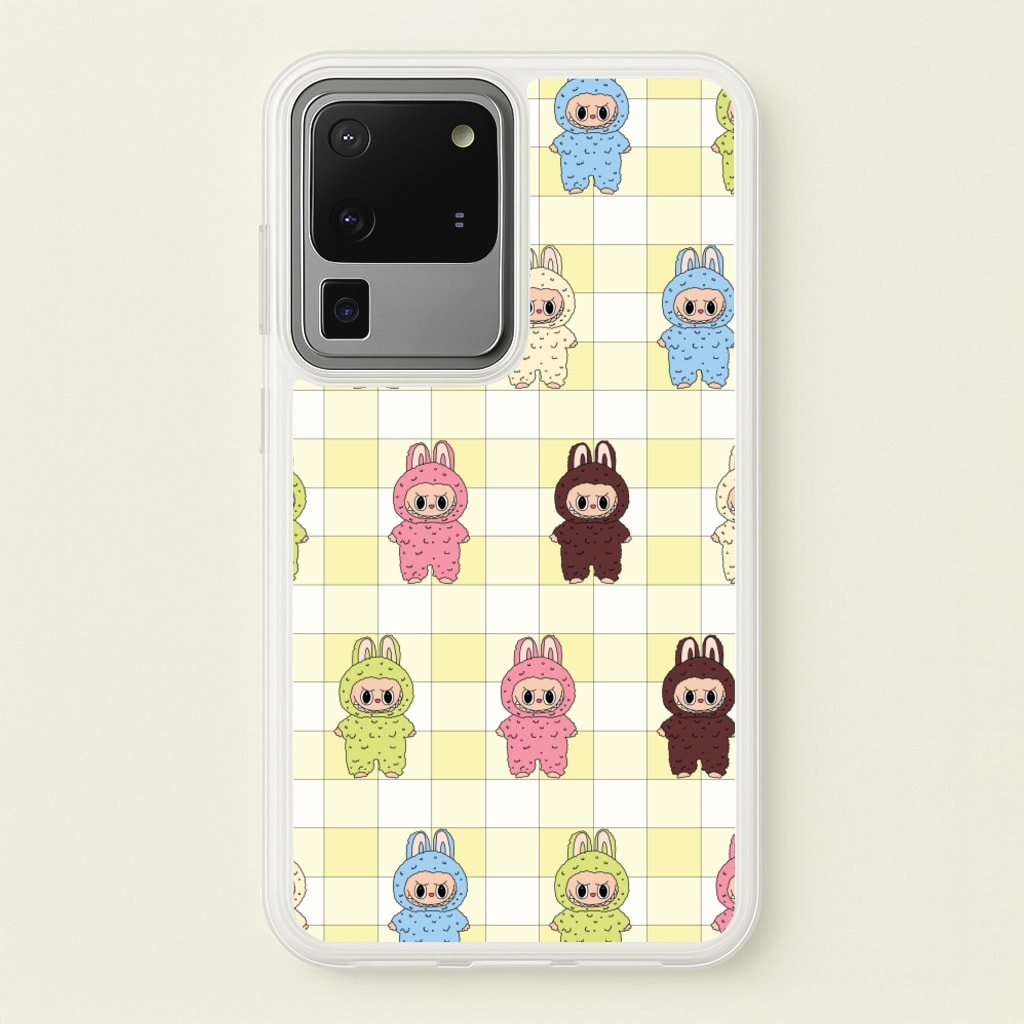 Cute Colourful Monsters Checkered Pattern - Plushy Phone Case for Galaxy S20 Ultra