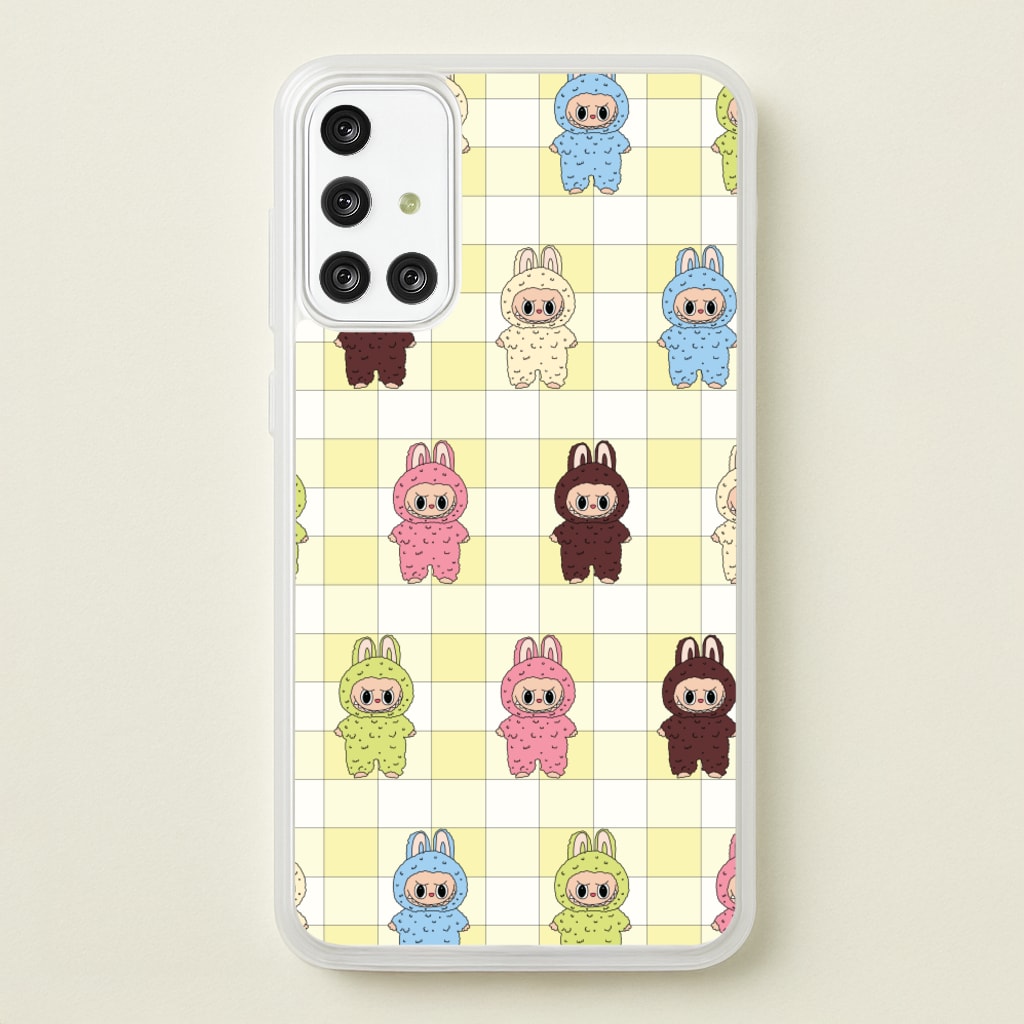 Cute Colourful Monsters Checkered Pattern - Plushy Phone Case for Galaxy A71