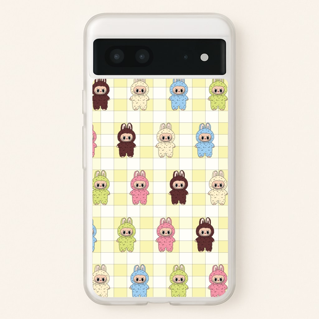 Cute Colourful Monsters Checkered Pattern - Plushy Phone Case for Google Pixel 7