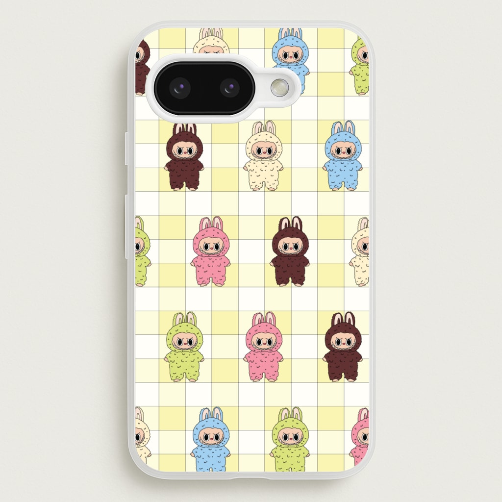 Cute Colourful Monsters Checkered Pattern - Plushy Phone Case for Google Pixel 9a